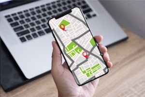 GPS indicator showing waypoint a to point b on a mobile phone